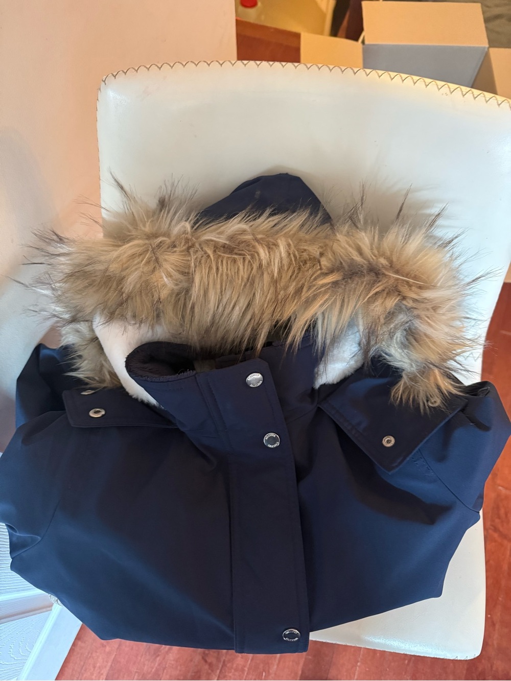Hollister Navy Jacket with Faux Fur-Trim Hood